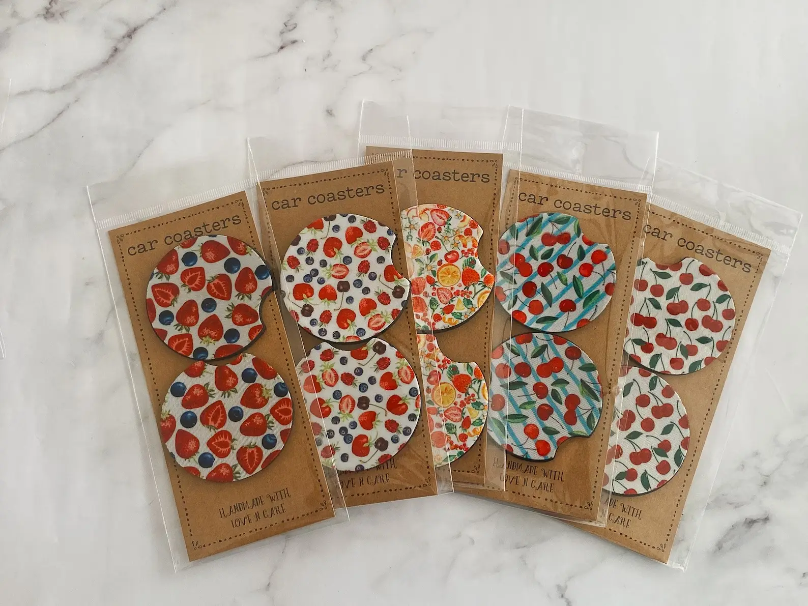 Cute Car Coasters, Set of 2, Cute Aesthetic Car Coasters, New Car Gift, Gifts for Her, Fruit Car Accessories, Fruit Cherry, Strawberry, Blueberry car
