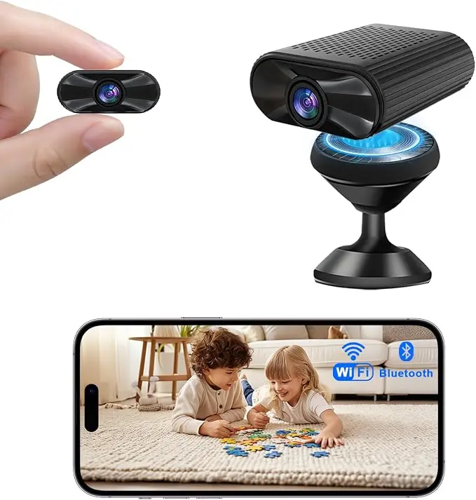 Mini Magnetic Security Camera - 1080P HD WiFi Wireless Camera With Night Vision, Motion Detection, 130° Wide Angle, 1.5H Battery Life, Phone App Live View - Compact Security Camera For Home, Office, Baby Monitor, Pet