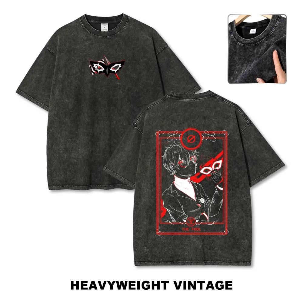 Persona 5 Vintage 90s Graphic Tee, Men's Oversized Streetwear Top, Funny Design, Suitable for Vacation Outfits