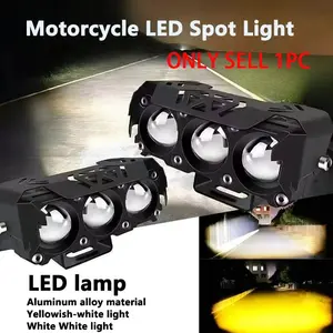 New Motorcycle LED Spotlight Dual Color Hi/Low Beam Fog Lamps Brighter Lamp Off Road Driving Light Mini Headlight Driving Light