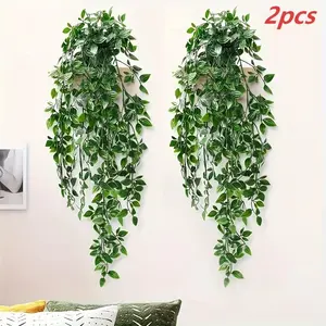 Wall-Mounted Artificial Plant Set, Home Decor Accessory, Textured Pot & Faux Hanging Plants, Artificial Hanging Flower, Ideal for Home Office, Bathroom Shelves, Wedding Parties, Outdoor Spring Decor