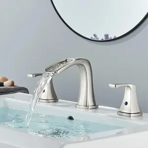 Waterfall Bathroom Faucet Widespread Two-Handle Bathroom Faucet 3-Piece Widespread Bathroom Sink Faucets 2-Handle Vanity Faucet for 3-Hole Sinks 4-8 Inch with  Pop-Up Drain