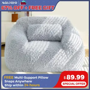 MAXYOYO Shaggy Bean Bag Chair with Pillow, Fluffy Comfy Large Bean Bag Chair Couch for Reading and Gaming