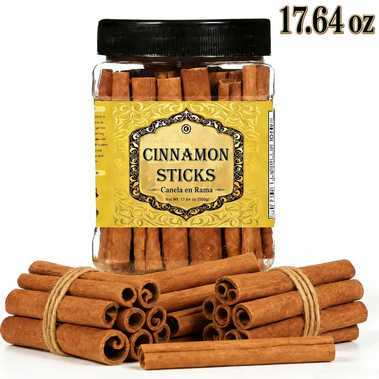 Pure Cinnamon Sticks (80-100 Sticks), 17.64 oz/500g Large Package, 100% Natural Aromatic Spice with Warm Sweetness for Cooking, Baking