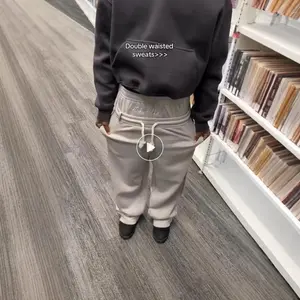 Casual Simple Couple Fashion Creative Double Waist Foldable Sweatpants Wholesale Cotton Fabric