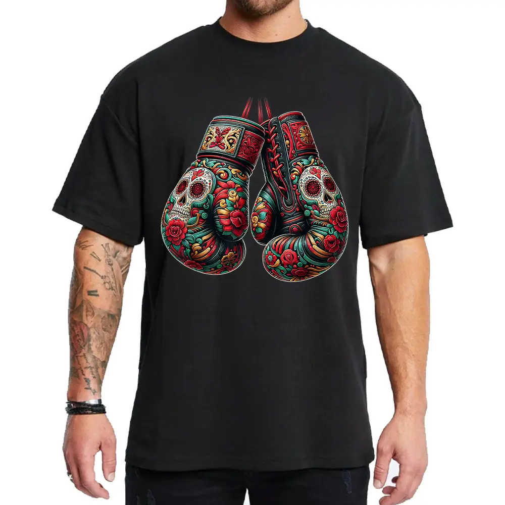 Mexican Vintage Style Boxing Graphic Tee for Men & Women Oversized Medium Heavy Polyester Sweatshirt Loose Fit Casual Streetwear Unisex Hoodie BX2 with Colorful Boxing Gloves Design