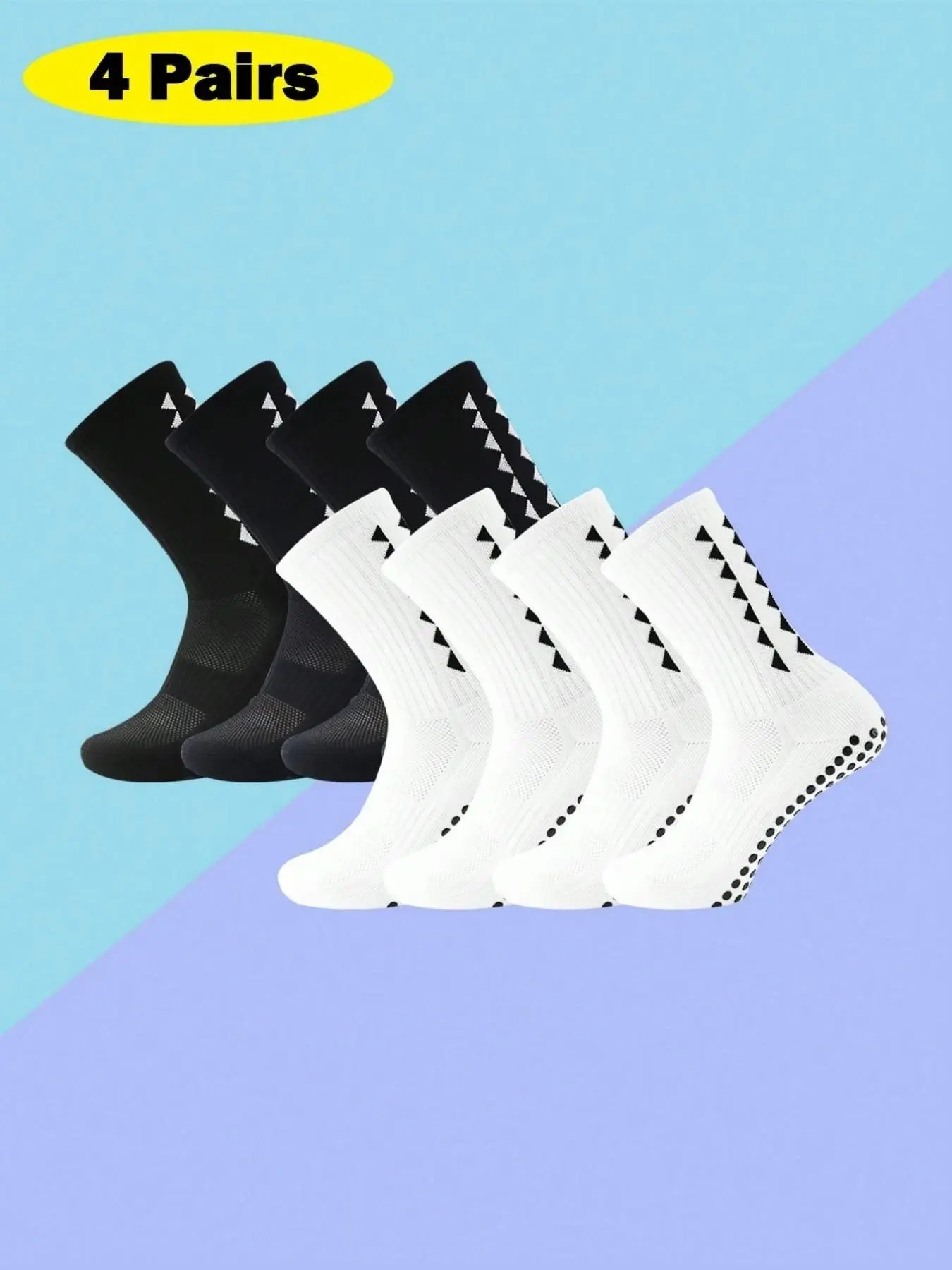 4 Pairs Long Cuff Soccer Athletic Grip Socks, Men's Professional Anti-Slip Durable Sports Socks, Breathable Mesh, Comfortable Soft, All Season
