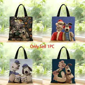 Wallace and Gromit animation humorous cute cozy Storage Bags Canvas Bags Series Print Bag Lightweight Shoulder High Appearance Large Capacity Minimalist  Soft Fabric Bag Shopping Bags