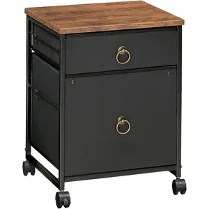 File Cabinet 2-Drawer Vertical Mobile Office Cabinet Rolling Printer Stand, Nonwovens Drawer for A4/Letter Size Files, for Home Office, Rustic Brown and Black BFK21WJ01