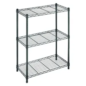 Black 3-Tier Metal Wire Shelf – 24x30x14 Inch Durable Steel Storage Rack for Pantry, Closet & Utility Room