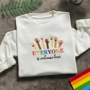 Embroidered Everyone Is Welcome Here Shirt, Idaho Teacher Embroidery Sweatshirt Hoodie, Inclusion and Equality Crewneck Tee, LGBT Pride Month Gift