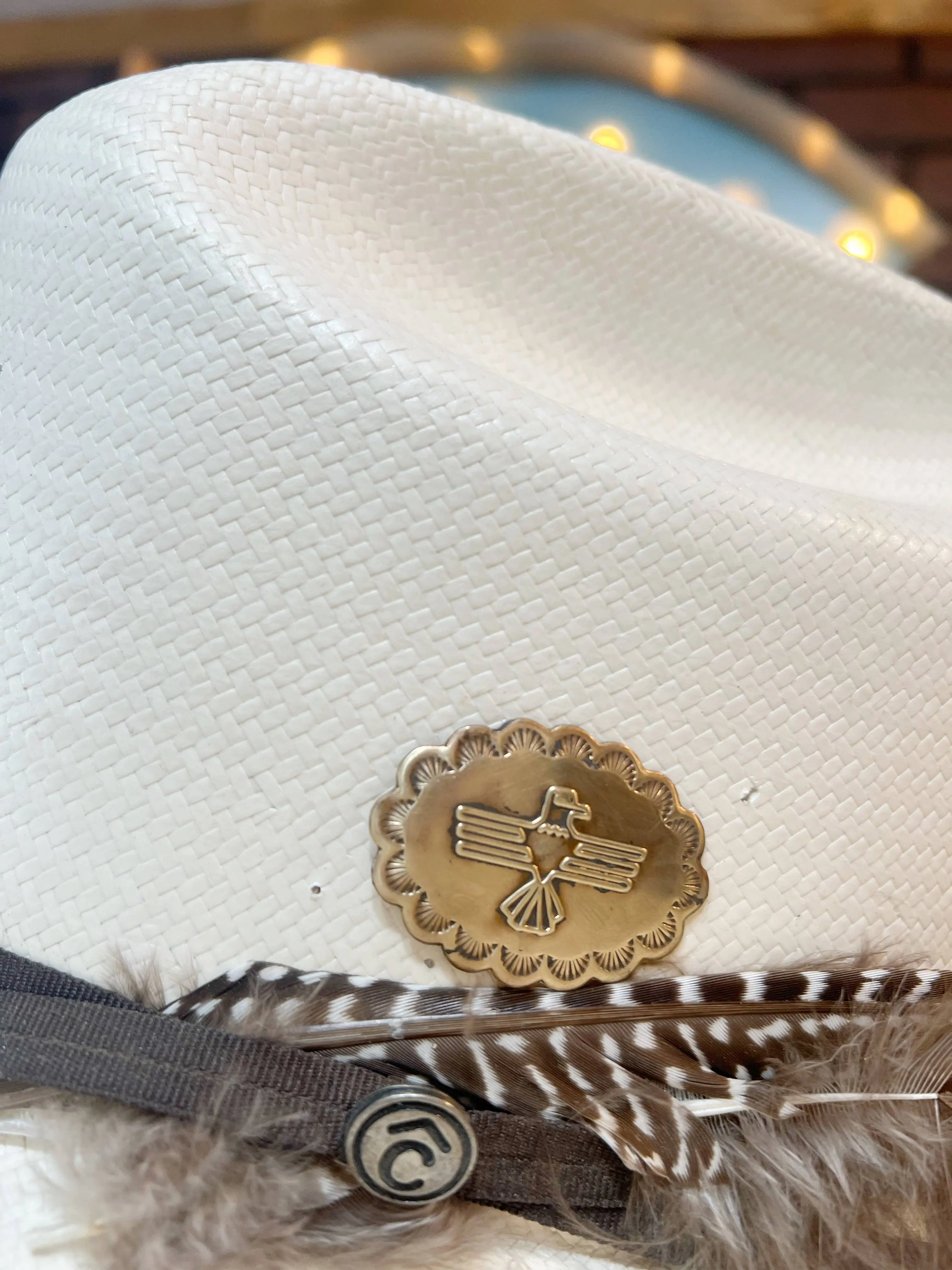 Polished Brass Patina Thunderbird Concho Hat Pin Hat Bar