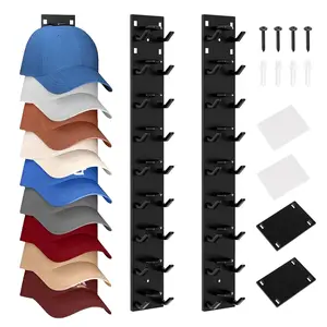 2Pcs Wall-Mounted Hat Organizer for Baseball Caps - Adjustable Hat Storage Display Racks, Multilayer Baseball Cap Holder for Wall Door Closet Display Storage
