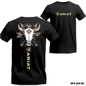 Ariat T-Shirt - Western Tribal Bull Skull Graphic, Turquoise Accents - Unisex, Soft Cotton, Relaxed Fit, Short Sleeve, Machine Washable - Rodeo Style - Streetwear - Gift for Cowboy Lovers