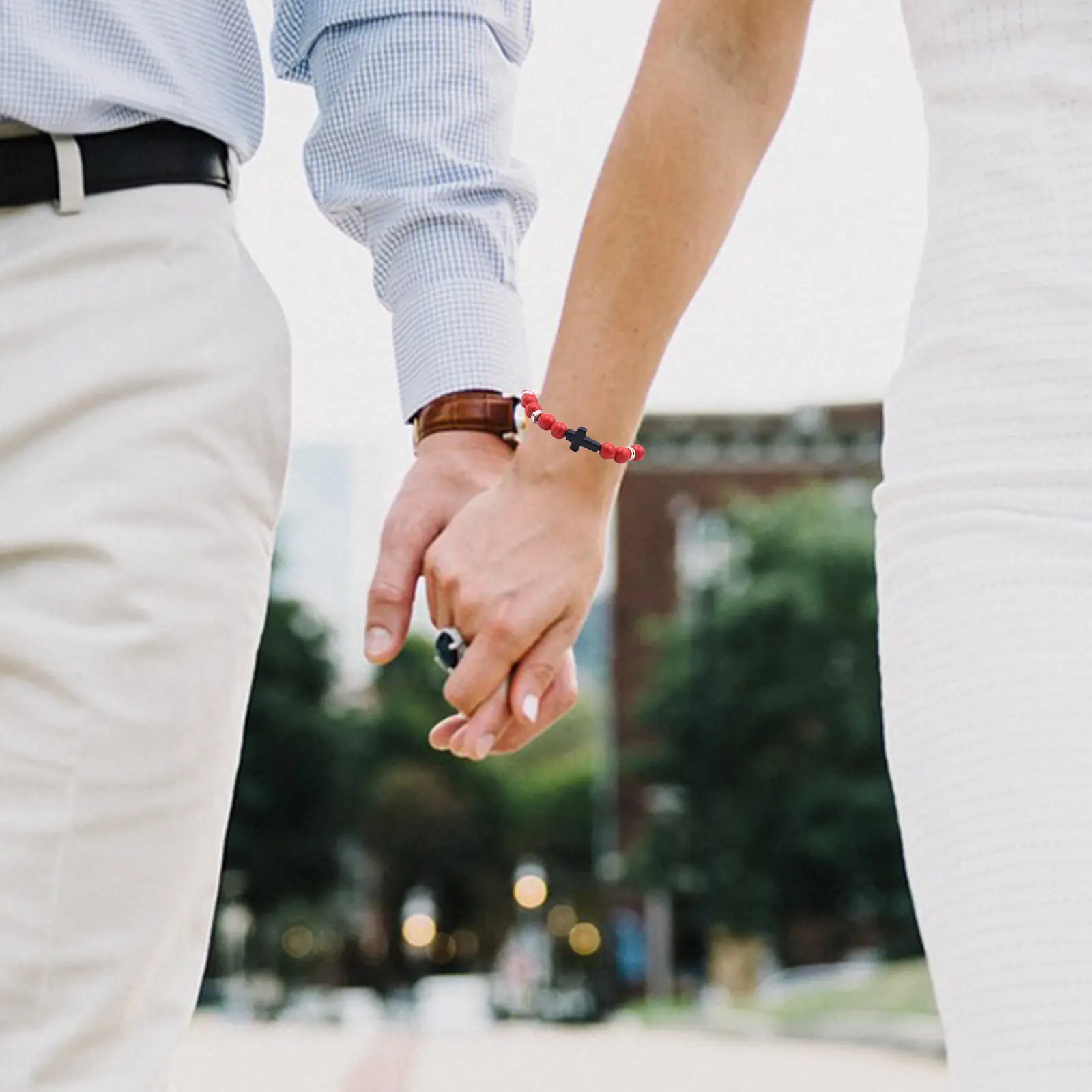 TTZZ Cross Beads Bracelet for Men & Women, 8MM Beaded Bracelets, Lava Rock Turquoise, Tiger Eye, Natural & Anxiety Stretch, Elastic Healing