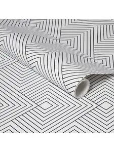 Project 62 Diamonds Gold Navy 198"x20" Peel & Stick Wallpaper, Black/White