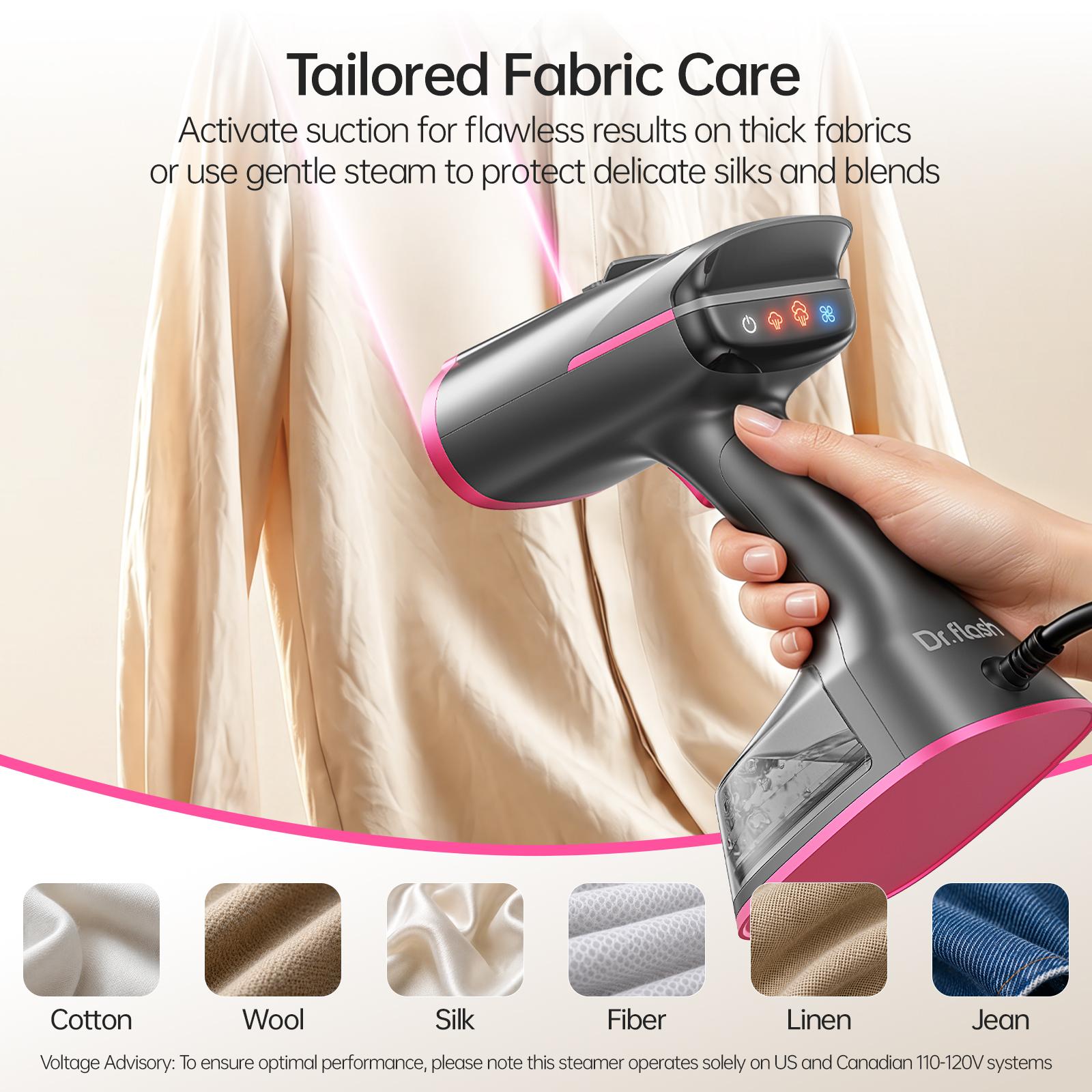 Dr.Flash Vacuum Garment Steamer, 270ml Big Capacity, 1400W Handheld Clothes Steamer, Suction Steamer ＆ Iron 2 In 1, Portable Travel Iron for Clothes, Fabrics, Large Ceramic Heat Panel summerwins