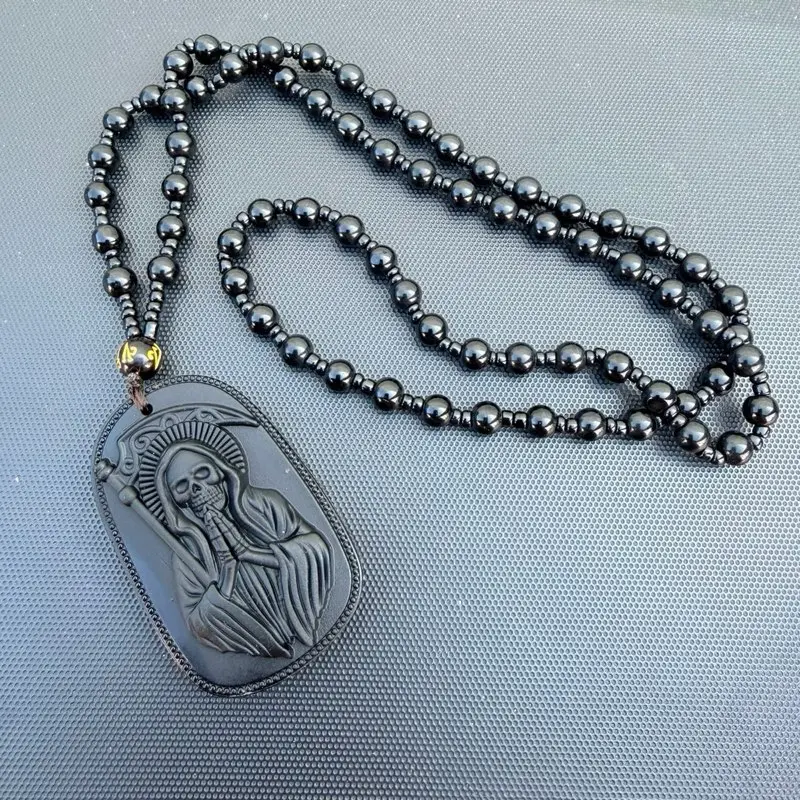 Black Onyx  Necklace Santa Muerte