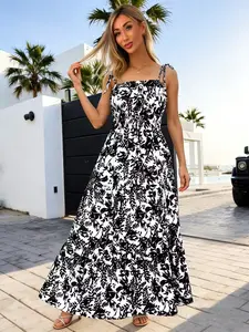 Women's Floral Print Tie Shoulder Cami Dress, Elegant Sleeveless Dress for Party Holiday Wedding Guest, Ladies Spring & Fall Clothes, Dresses to Wear to a Wedding