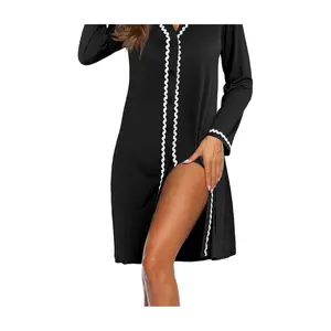 Nightgowns for Women Long Sleeve Nightshirt Button Down Sleepshirt V Neck Nightdress