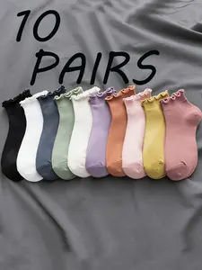 Women's Wooden Edge Short Socks, Pack of 10 Pairs, Comfortable & Stylish Design, Perfect for Daily Wear, Ideal Gift Option