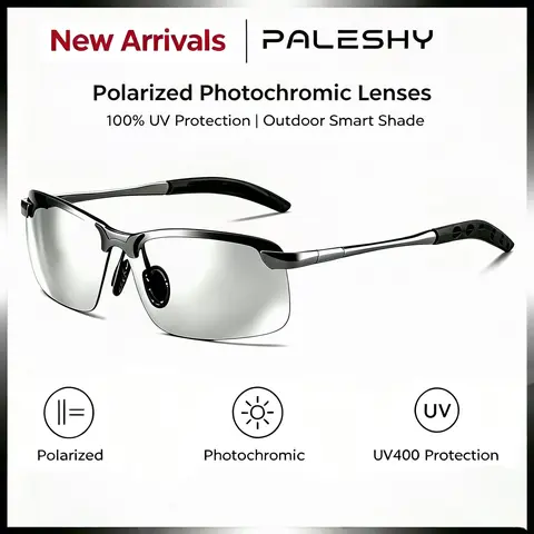 Paleshy Polarized Sunglasses UV400 Protection, Photochromic,HD,Unisex 2026 Summer Retro Oversized Simple Square Frame Fashion Accessories, Outdoor Sports Driving, Fishing, Golf, Running, Climbing Day Night Safety Glasses