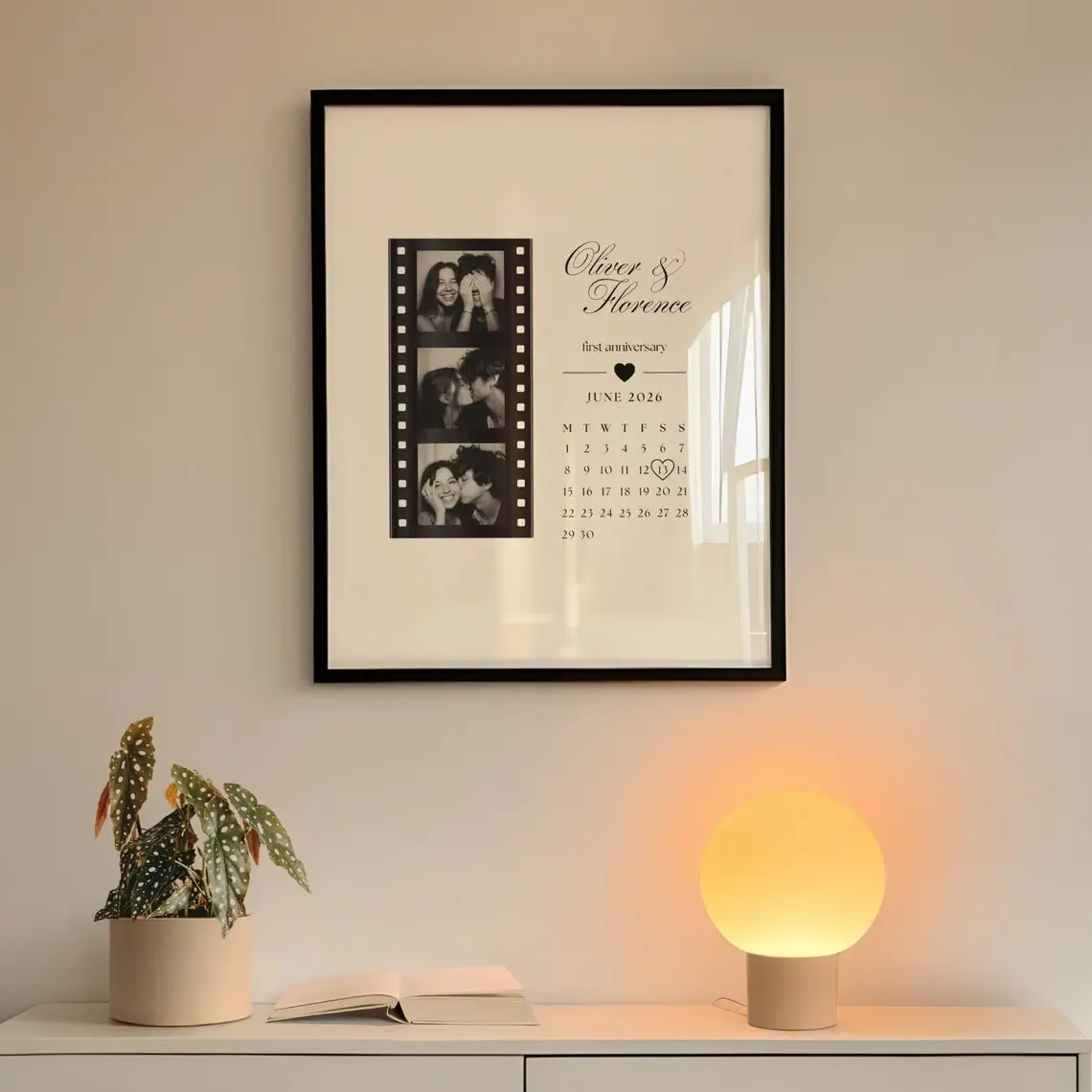 Personalized Couples Anniversary Gift, Custom Photo Print with Calendar, Romantic Wall Art, Meaningful Keepsake for Him & Her, Wedding or Valentine Home Decor