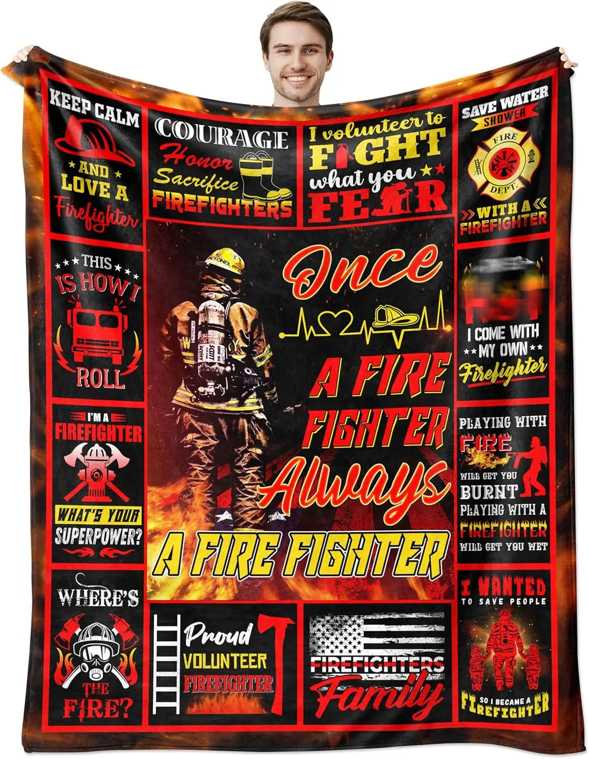 Christmas Firefighter Gifts for Men, Fire Department Gifts, Fireman Gifts for Men, Fire Fighter Gifts for Adults, Firefighter Birthday Party Decorations, Xmas Firefighter Throw Blanket 60x50 Inch