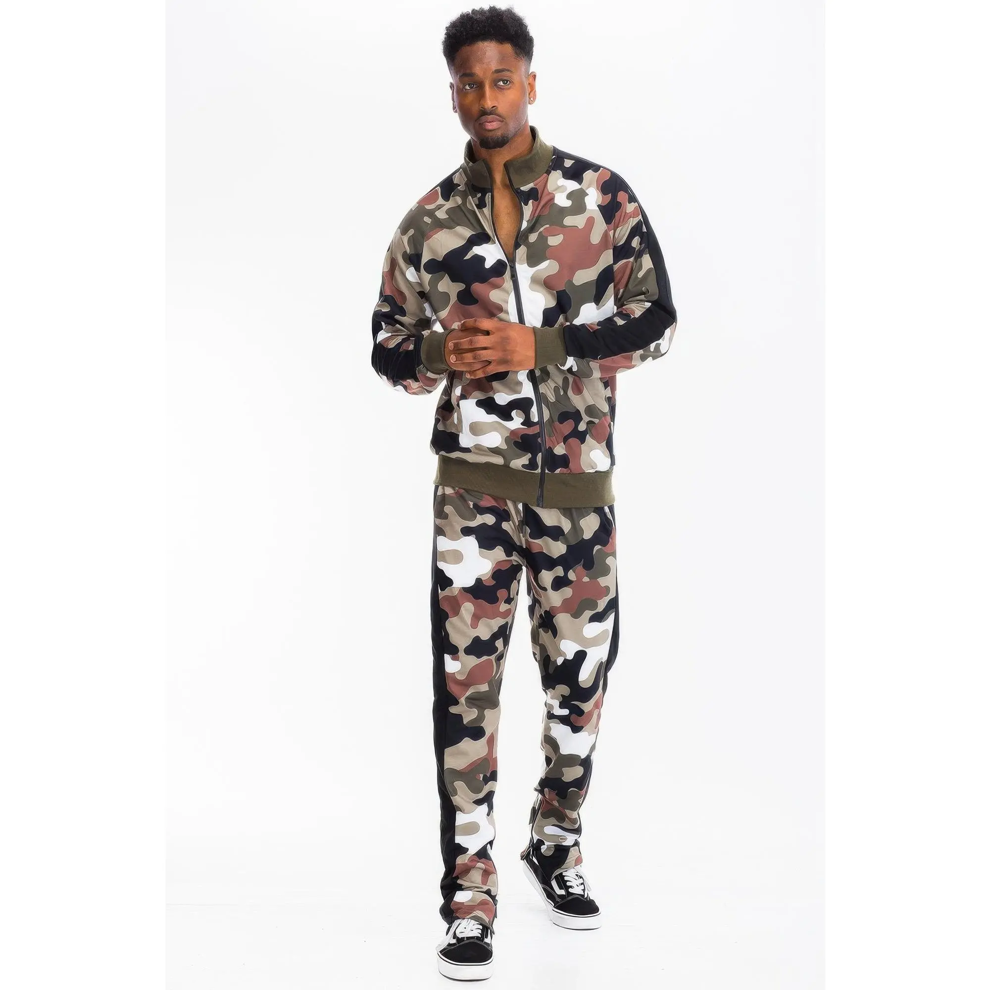 Full Camo With Stripe Track Bottom Pants and Jacket Set