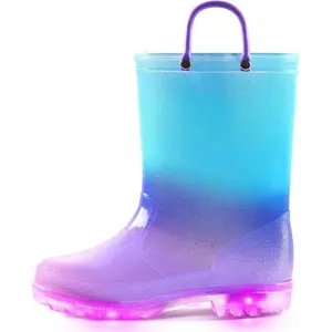P-SOK020   Toddler Light Up Rain Boots for Girls Boys Waterproof Rain Boots with Handles Outdoors