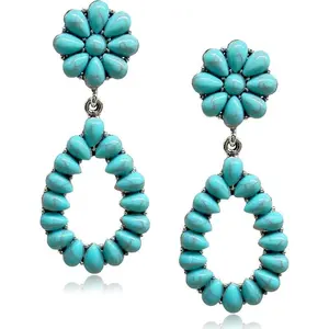 Turquoise Earrings for Women Bohemian Turquoise Dangle Earrings Large Oval Western Earrings for Women Girls(Sheets)