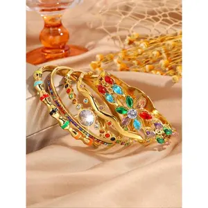 Elegant Colorful Artificial Gemstone Decorated Bangle, Fashionable Jewelry for Women & Girls, Trendy All-match & Exquisite Jewelry for Birthday Gift