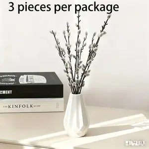 3 Pcs Realistic Silver Willow Branches, Simple Nordic Style Living Room Entryway Table Decor, Home Holiday Floral Arrangement
