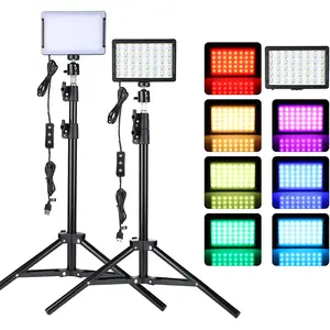 360-Degree Rotatable LED Video Light Kit with Tripod Stand, 4-Color RGB Filters, Phone Selfie Accessories for Filming, Streaming