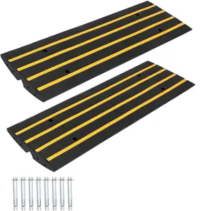 Heavy Duty Rubber Curb Ramp 48" – 2 Pack, for Car, Truck, Motorcycle, Wheelchair Access to Garage & Sidewalk 110,000lbs Load – Non-Slip, Cable Protection, Drainage Channel – Threshold Ramp