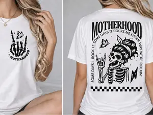 "Motherhood: Sometimes I Rock It, It Rocks Me" shirt – a perfect unisex cotton tee or sweatshirt for moms, great Mother's Day! mms