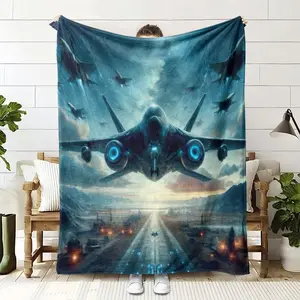 Air Force Jet Pattern Blanket, 1 Count Aircraft Pattern Soft Warm Throw Blanket, Cool Bedroom Bedding Blankets for Home Office Travel Camping, Aviation Flight Blanket