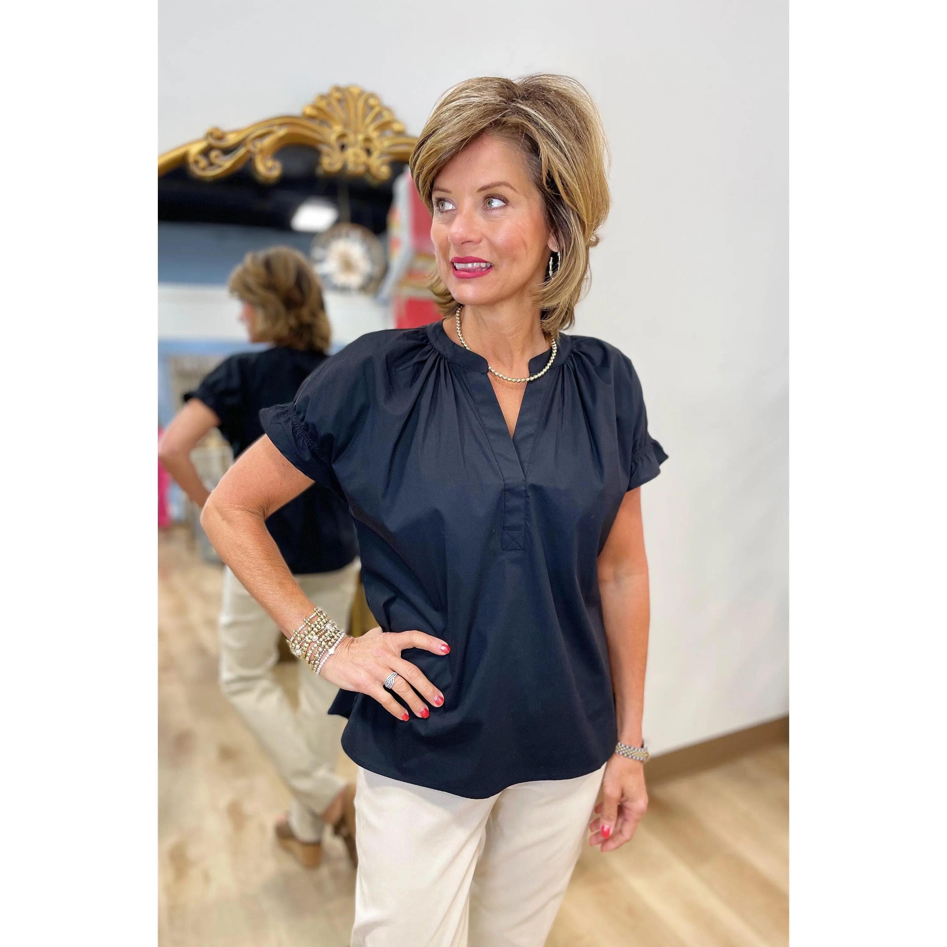 Renuar Gathered Back Blouse Black