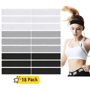Workout Headbands for Women Hair 18pcs Non-Slip -Like Head Bands for 2.5 Inch Wide Soft Elastic Cloth Athletic Sweat Hair Women Bands