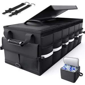 Car Trunk Organizer - Trunk Organizer for SUV with Removable Cooler Bag, Foldable Cover, 3 Compartment Car Storage Essential Car Accessories for Truck, Van