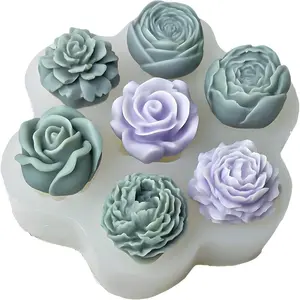 7 Cavities Flower Mold Multiple Style Silicone 3D Molds for Soap Candle Candy Resin Casting Home Decor Making