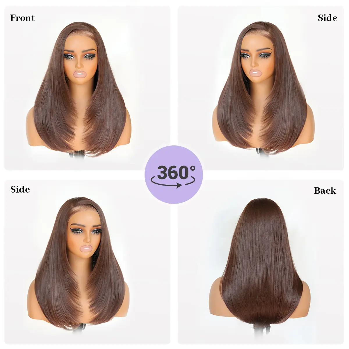 Medium Length Human Hair Wig Layered Straight Middle Part Glueless Lightweight Yaki Straight 2x6 HD Lace Closure 100% Human Hair Glueless  main image 2