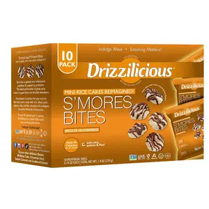 Drizzilicious Mini Rice Cakes S'mores - Rice Crisps, Healthy Snack for Adults and Kids, Flavored Rice Cakes, Vegan, Gluten Free, Allergen Free, Only 90 Calories Per Bag - 0.74 oz (Pack of 10)
