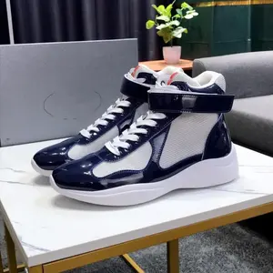 Men and Women  Versatile High Top Flat genuine Leather patent leather sneakers Americas Cup Shoes Autumn/WinterWomen Classic Soft Bottom Fashion Breathable Lace-Up knitting Socks sneakers 1.0