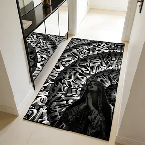 Gothic Prayer Virgin Mary Carpet, Chicano Graffiti Dark Style Bedroom Living Room Decor Mat, American Street Graffiti Rug, Anti-Slip Art Pad