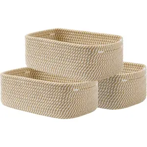 KALLAX Small Woven Basket, 12 x 8 x 4.5 Inches, Storage Basket for Organizing, Cute Small Rope Shelf Closet Cube Storage Bins Baskets for Shelves, Dog Toy Gift Baskets Empty, 3 Pack Brown