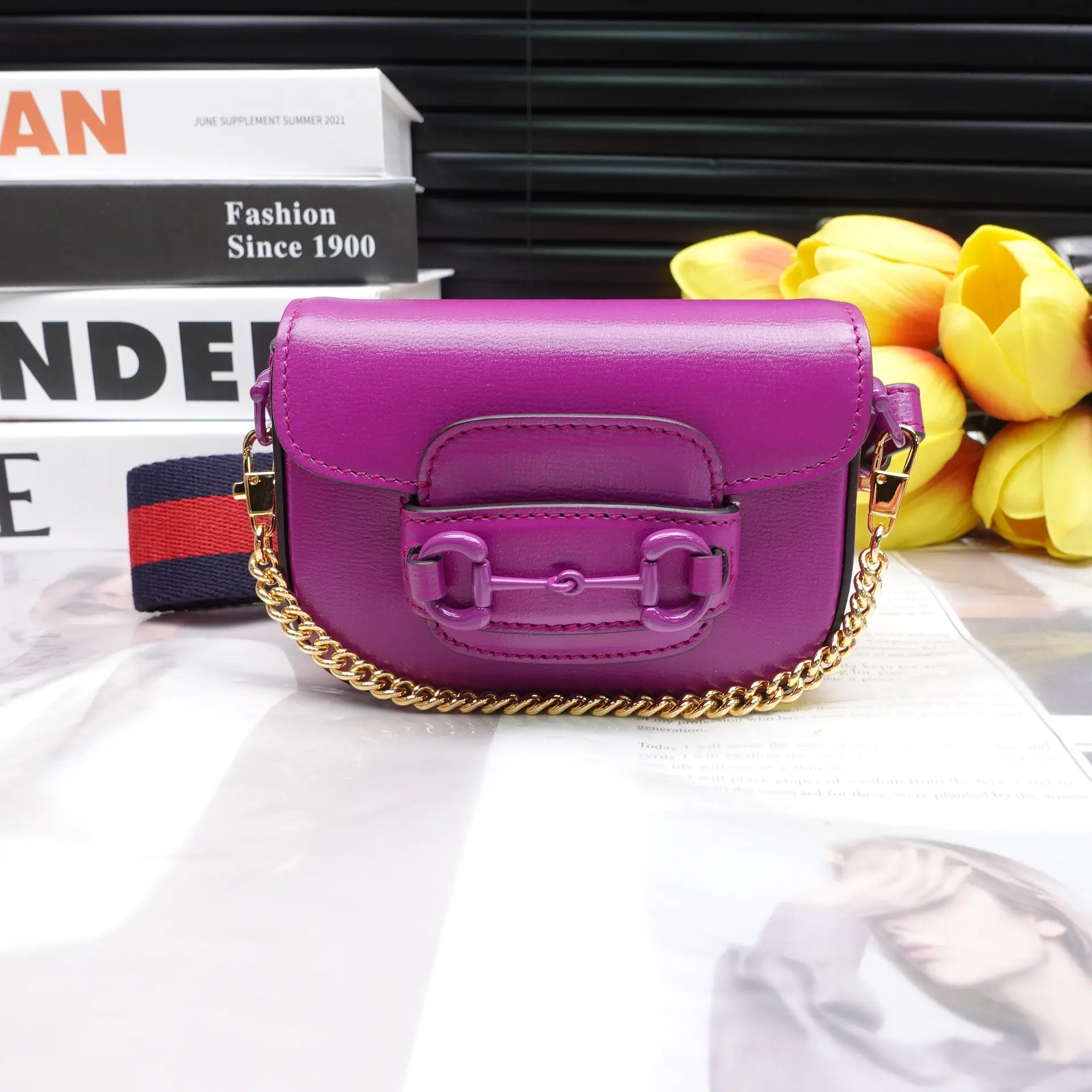 Pre-owned GUCCI Calfskin Shoulder Bags Horsebit 1955 Mini Purple Shoulder Bag T10227265