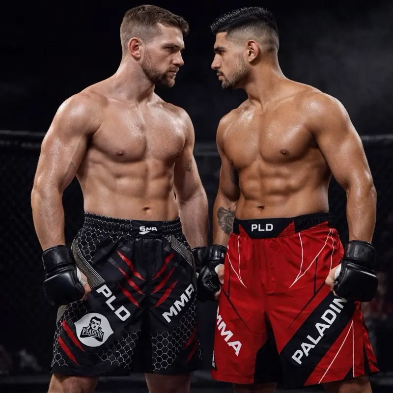 PLD MMA Fight Shorts Pro Set Training - Black & Red Paladin Design for Enhanced Performance, Cold Wash, Martial Arts, Do Not Dry Clean, Machine Washable, Normal Type, Multicolor, S, Support, Polyester Blend, 92% Polyester / 8% Spandex, Paladin Motif, Male