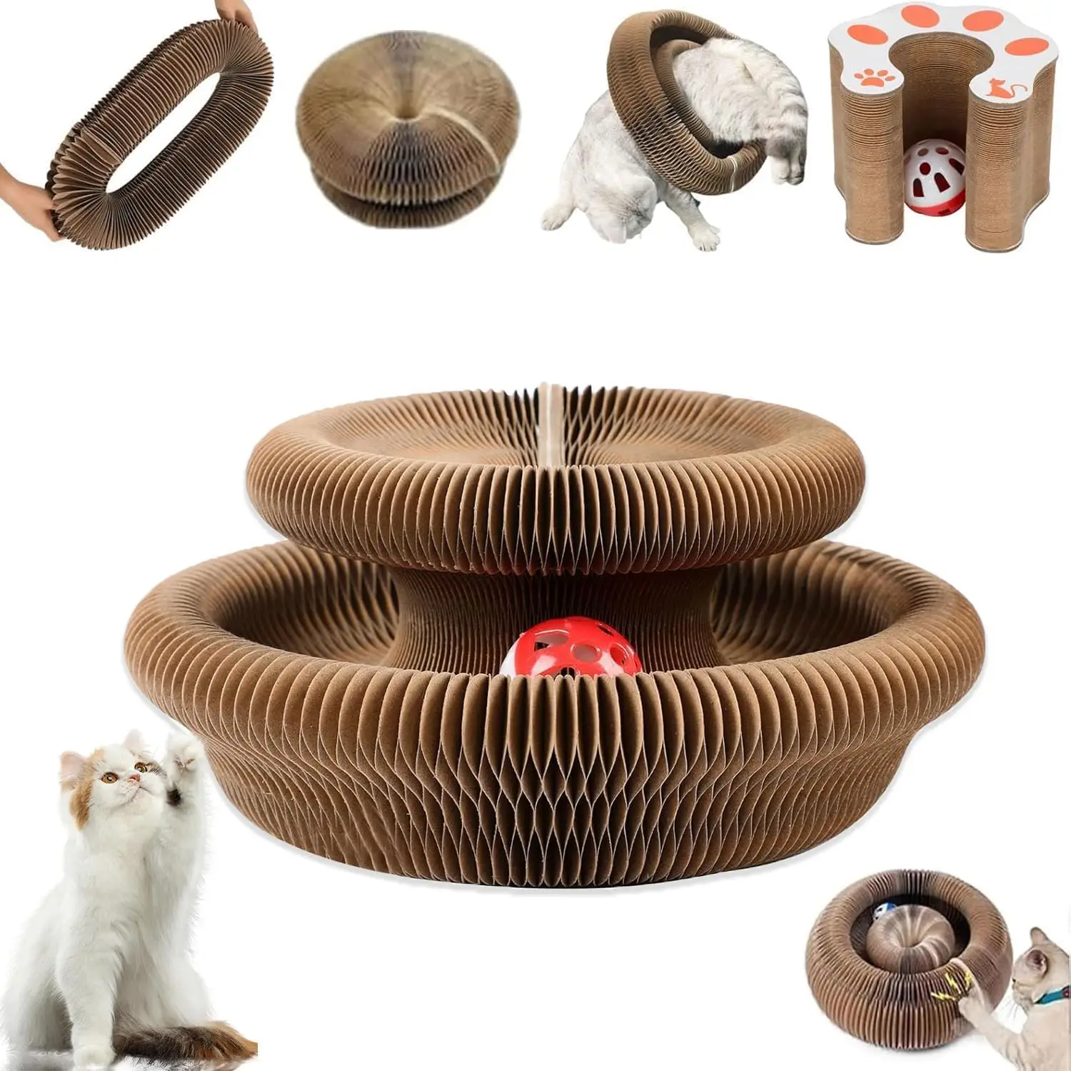 Foldable Accordion Cat Scratching Board, 1 Set Cat Scratcher with Ball, Interactive Cat Toy, Pet Supplies for Indoor and Outdoor Use