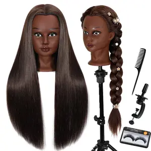 Mannequin Head with Hair, Cosmetology Training Head for Hair Styling, Braiding, Cutting, Curling, Professional Hairdresser Practice Manikin Head